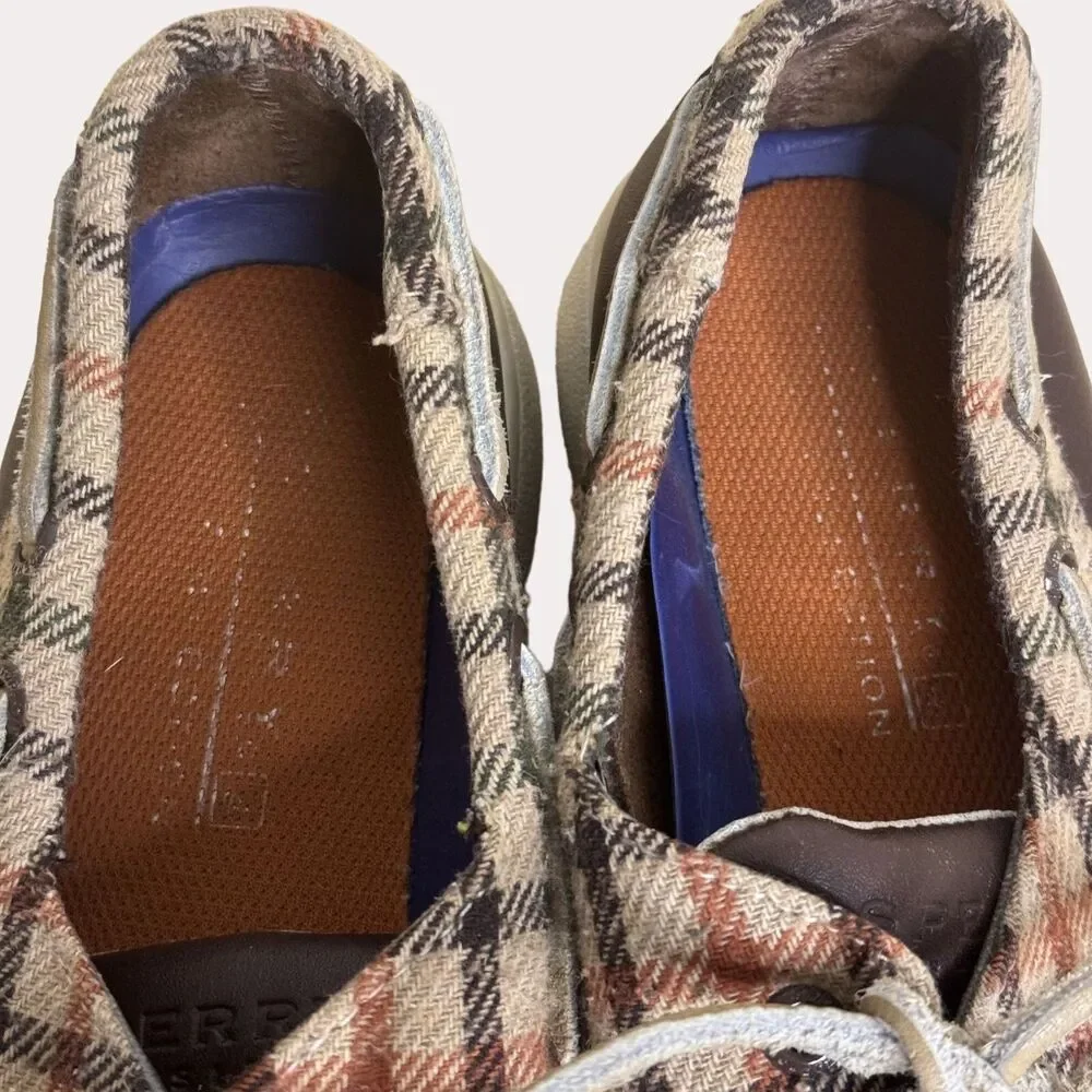 Sperry Top Sider Mens Loafers Boat Shoes Leather Plaid Brown 8 M